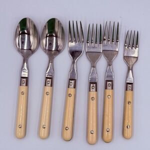 VTG Retro Cream Handle Flatware Spoons Forks Stainless Cottagecore Kitchen‎ Set